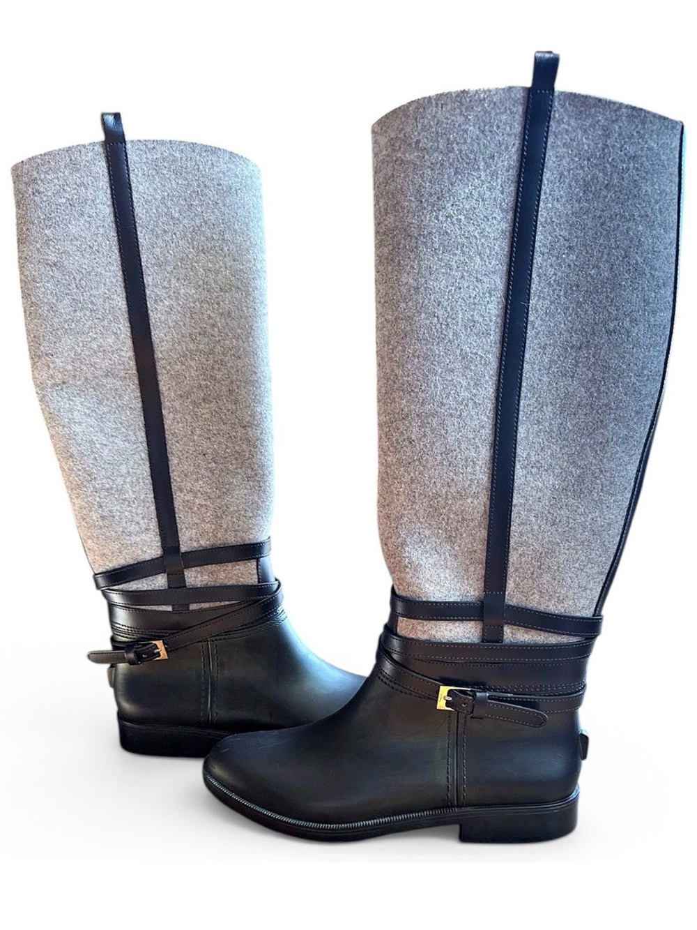 Salvatore Ferragamo Black and Gray Over-the-Knee Riding Boots